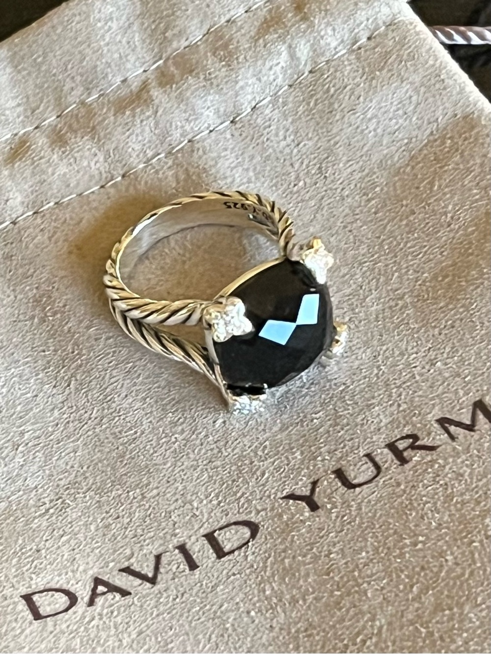 David Yurman 14mm Black Onyx Cushion On Point Ring Size 7